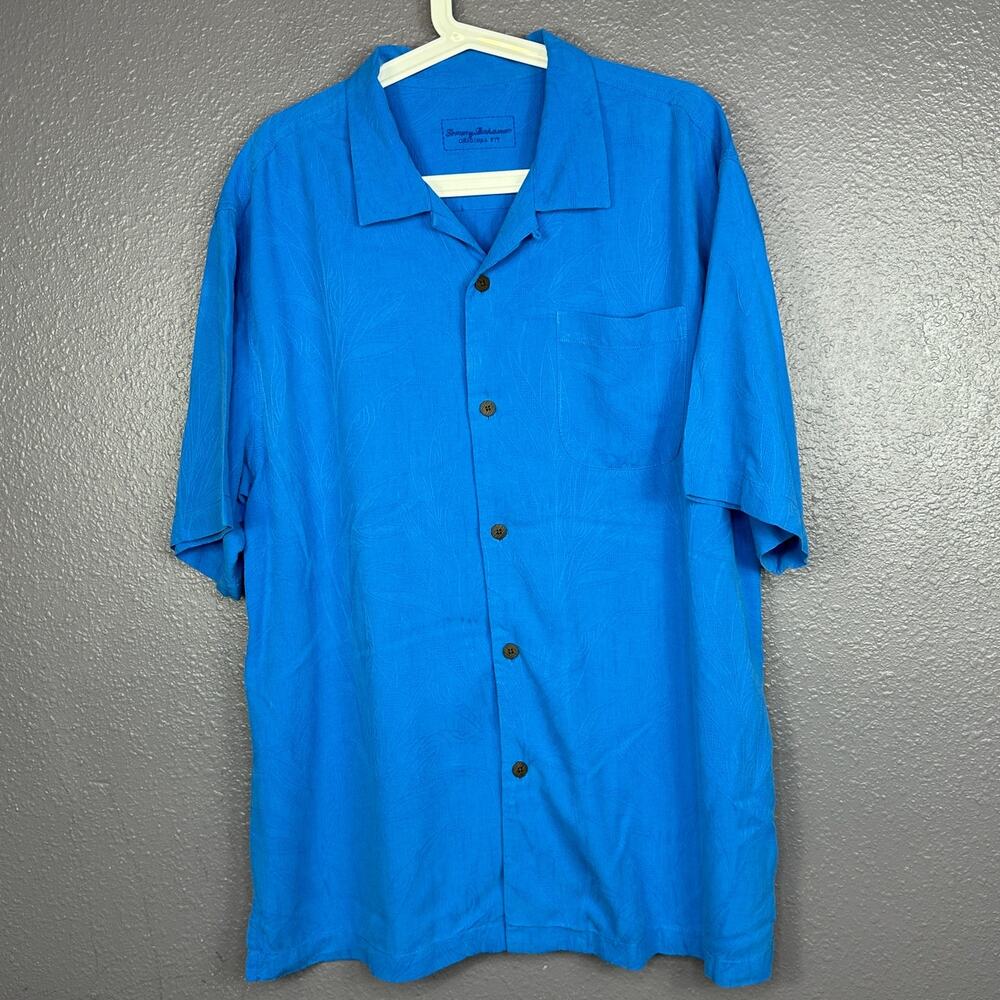 Tommy Bahama Silk Camp Shirt Size Large Blue Tropical Hawaiian